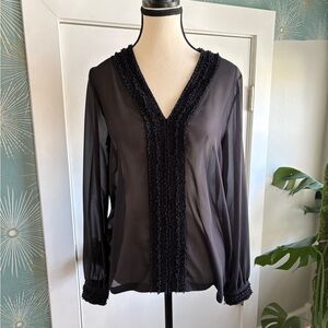 LUCKY BRAND Sheer Beaded Top Size S
